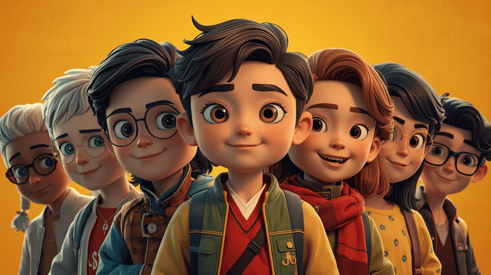 Karakter kartun anak klasik dan modern dalam satu ilustrasi